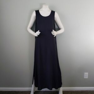 Vtg 90s Classic Hariri Black Silk Long Tank A-Line Dress L